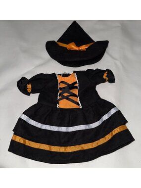 Halloween Witch Costume For 18" Dolls Black Orange Dress Hat Outfit Clothes